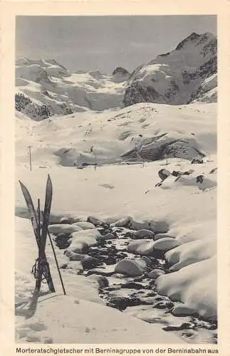 Schweiz Morteratschgletscher Berninagruppe Pistenpaar Postkarte