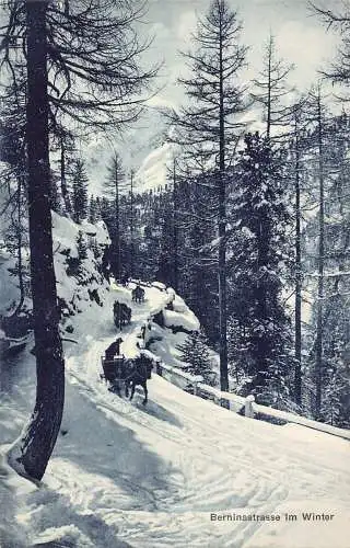 Schweiz Berninastrasse im Winter Schneekutschen Vintage Postkarte