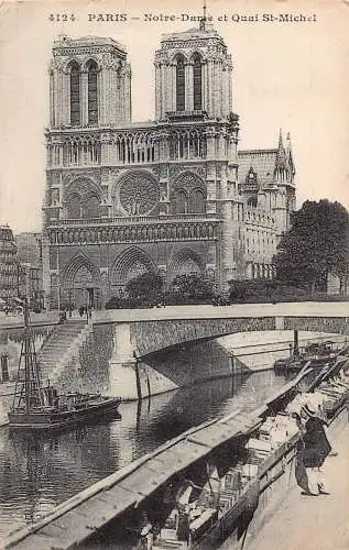 C088 Frankreich Paris Notre Dame et Quai St Michel 1911 Vintage Postkarte