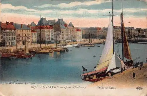 C100 Frankreich Le Havre Quai d'Orleans Hafen und Boote Vintage Postkarte