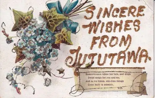 Neuseeland Aufrichtige Wünsche aus Tututawa Vergissmeinnicht Blumen Glitzer Postkarte