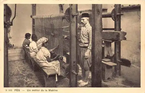 Marokko Fes Un Metier de la Makina Mädchen arbeiten Webstuhl Vintage Postkarte