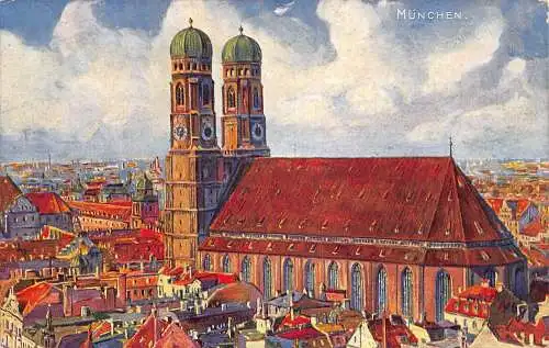 L324 Deutschland München Frauenkirche Kirche Gemälde Vintage Postkarte