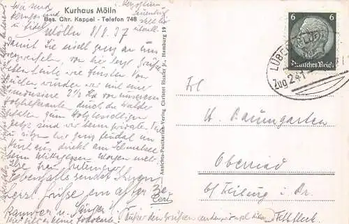 L324 Deutschland Kurhaus Mölln Bes Chr Kappel Vintage Postkarte