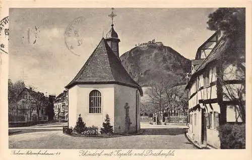 L321 Deutschland 1929 Rhoendorf mit Kapelle und Drachenfels Vintage Postkarte
