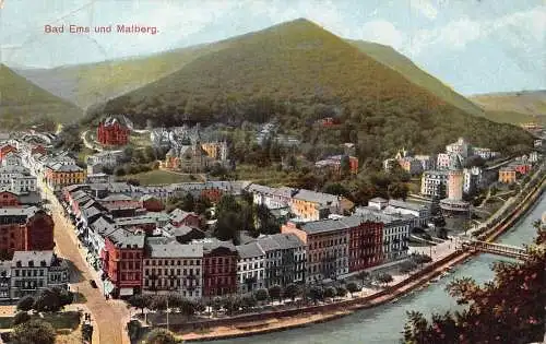 L323 Deutschland Bad Ems und Malberg Panoramablick Vintage Postkarte