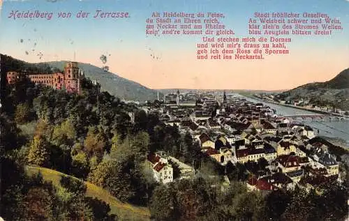 L321 Deutschland Heidelberg von der Terrasse Gedicht Vintage Postkarte