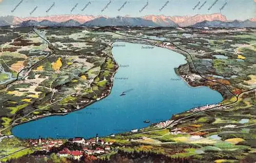 L319 Deutschland Panorama des Starnberger Sees Touristische Punkte Postkarte