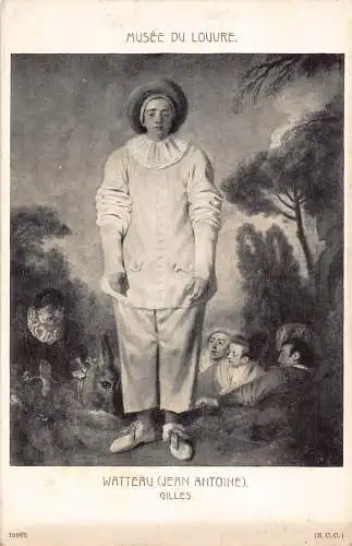 B024 Art Louvre Museum Watteau Jean Antoine Gilles Pierrot Postkarte