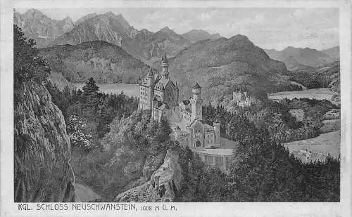 L321 Deutschland Kgl Schloss Neuschwanstein 1008m Schloss Vintage Postkarte