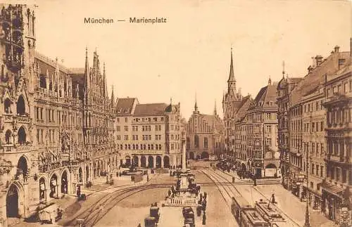 L321 Deutschland München Marienplatz Straßenbahnen Cafe Rathaus Vintage Postkarte