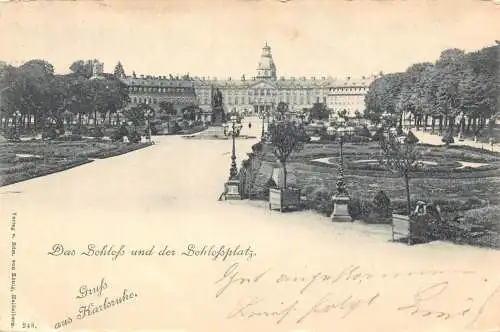 L173 Deutschland 1899 Gruss aus Karlsruher Schlossplatz und Gärten Vintage Postkarte