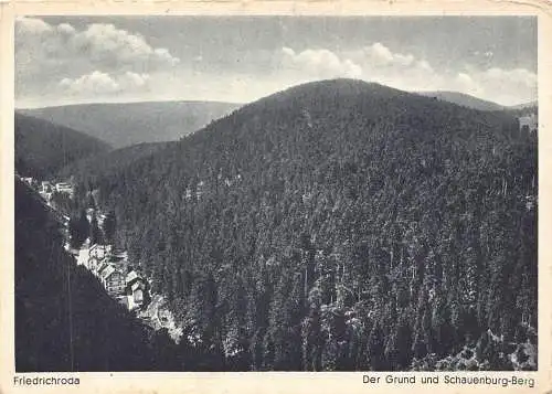 A080 Deutschland Friedrichroda Grund und Schauenburg Bergwald Vintage Postkarte