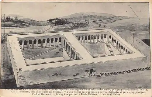 B023 Israel Pool von Bethesda mit fünf Veranden Vintage Postkarte