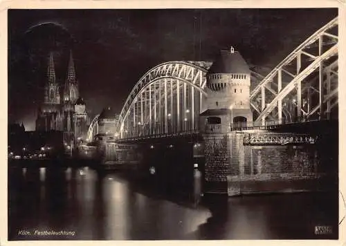 A080 Deutschland Köln Festbeleuchtung Brücke Brücke Vintage Postkarte