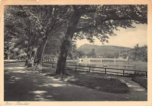 A080 Deutschland 1942 Jena Paradies Park See Bäume Vintage Postkarte