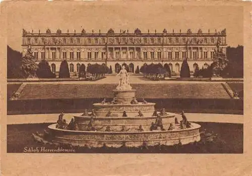 A080 Deutschland 1951 Schloss Herrenchiemsee Brunnen Vintage Postkarte