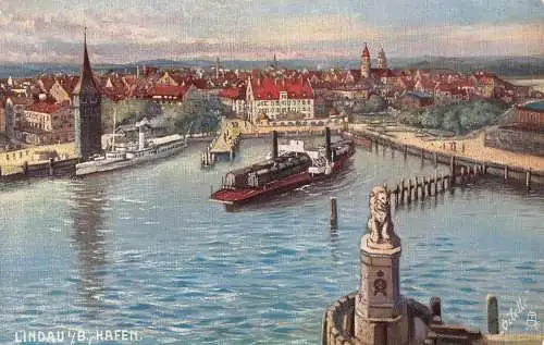 A079 Deutschland Lindau Im Bodensee Oestliche Hafenseite Hafen Dampfschiff Postkarte