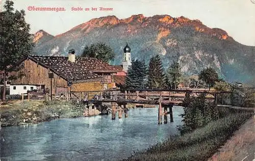 A079 Deutschland 1909 Oberammergau Studie an der Ummerbrücke Vintage Postkarte