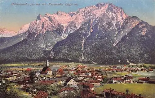 A078 Deutschland Mittenwald mit Karwendel 2756m Berg Vintage Postkarte