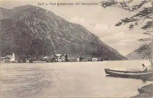 A079 Deutschland Dorfpost Walchensee Mit Herzogstand Boot See Vintage Postkarte