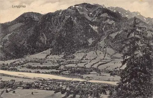 A078 Deutschland Lenggries Dorf Berg Vintage Postkarte