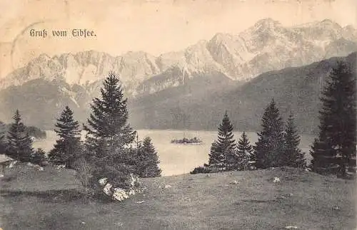 A079 Deutschland Gruss vom Eibsee Kiefernsee Vintage Postkarte