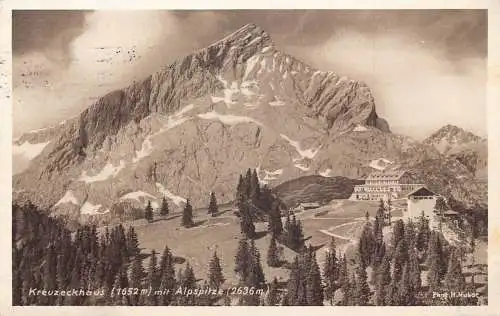 A078 Deutschland 1929 Kreuzeckhaus mit Alpspitze Berggipfel Haus Postkarte