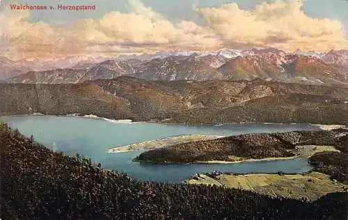 A078 Deutschland Walchensee v Herzogstand See Berg Vintage Postkarte