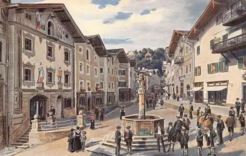A079 Deutschland Berchtesgaden Marktplatz Brunnen Gemälde signiert WIRO Postkarte