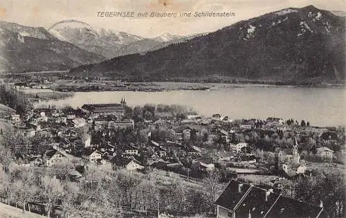 A078 Deutschland 1919 Tegernsee mit Blauberg und Schildenstein Vintage Postkarte