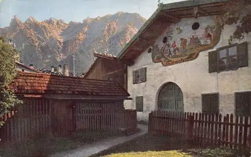 A077 Deutschland Mittenwald Bemaltes Bauernhaus Fresko Karwendelkette AK