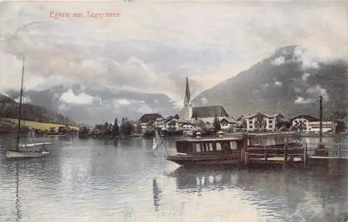 A079 Deutschland 1907 Egern am Tegernsee gedeckte Boote Oldtimer Postkarte