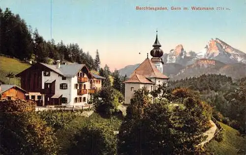 A079 Deutschland Berchtesgaden Gern m Watzmann Kirchenhaus Vintage Postkarte