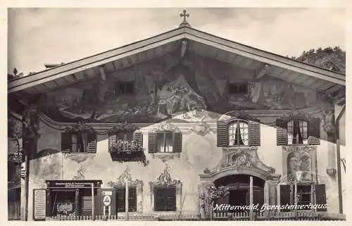 A077 Deutschland Mittenwald Horrsteinerhaus Fresko Gemälde auf Vorderhaus Postkarte