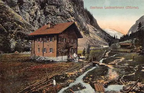 A075 Österreich Gasthaus Lacknerbrunn Zillertaler Hüttenberge Vintage Postkarte