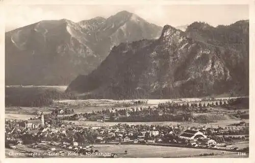 A076 Deutschland 1934 Oberammergau Gesamtansicht Kofel und Nothkarspitze Postkarte