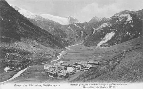 A075 Österreich Gruss aus Hintertux Seehöhe Häuser Tal Vintage Postkarte