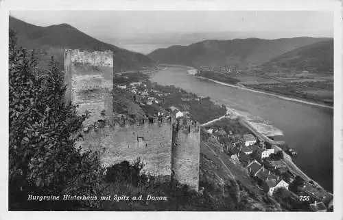L319 Deutschland Burgruine Hinterhaus mit Spitz und Donau Zitadelle RPPC Postkarte