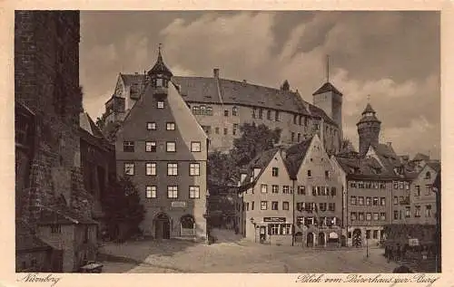 L319 Deutschland 1927 Nürnberg Blick vom Dürerhaus zur Burg Vintage Postkarte
