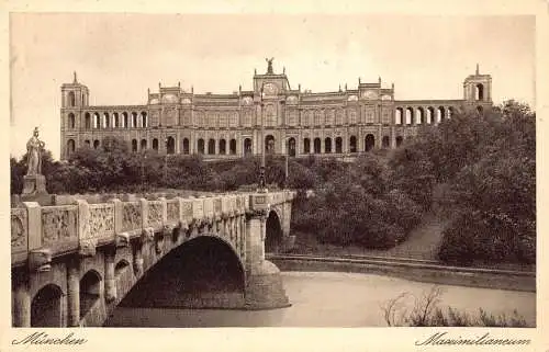 L053 Deutschland München Maximilianeum Brücke Vintage Postkarte