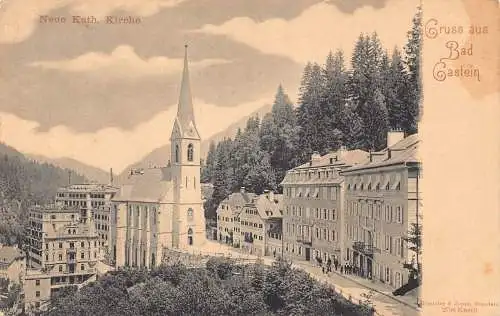 L053 Österreich Neue Katholische Kirche Gruss aus Bad Gastein Vintage Postkarte