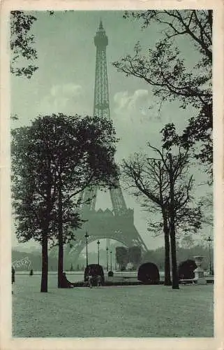 C086 Frankreich Paris La Tour Eiffel vue des Jardins du Champ de Mars 1928 Postkarte