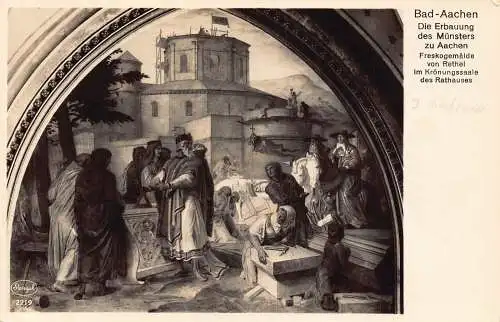 L052 Deutschland Bad-Aachen Die Erbauung des Münsters Gemälde RPPCvintage Postkarte