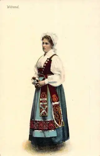L013 Schweden Warend Tracht Dame Vintage Postkarte