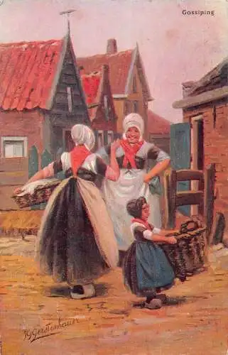 L013 Niederlande Mädchen klatschen Gerstenhauer signierte Vintage Postkarte
