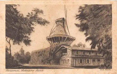 L010 Deutschland 1924 Sanssouci Historische Mühle Mühle Vintage Postkarte