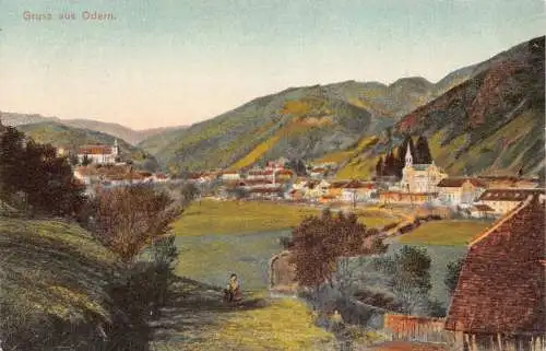 L009 Deutschland 1910 Gruss aud Odern, Dorf Kirche alte Postkarte