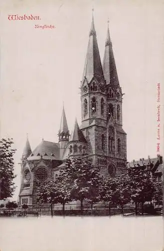 L009 Deutschland Wiesbaden Ringkirche, Kirche Vintage Postkarte
