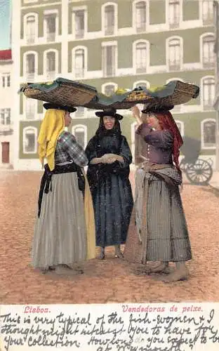 L013 Portugal Lissabon 1904 Fischverkäufer ethnische alte Postkarte